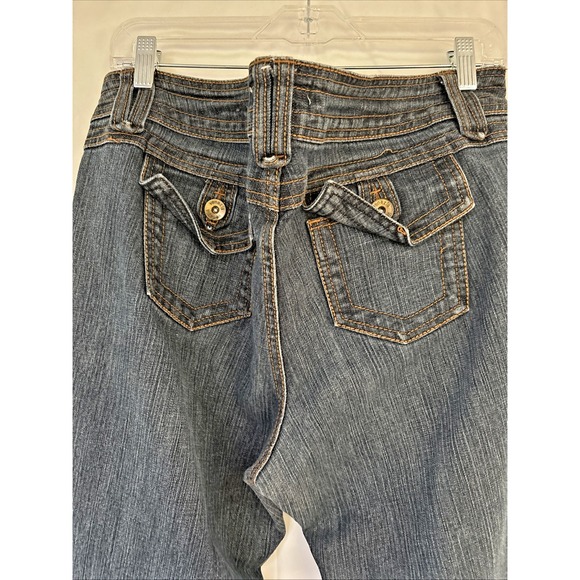 Venezia Jeans Womens 16 Bootcut Flare Stretch Blue Denim Mid Rise Distressed Hem - Picture 4 of 9